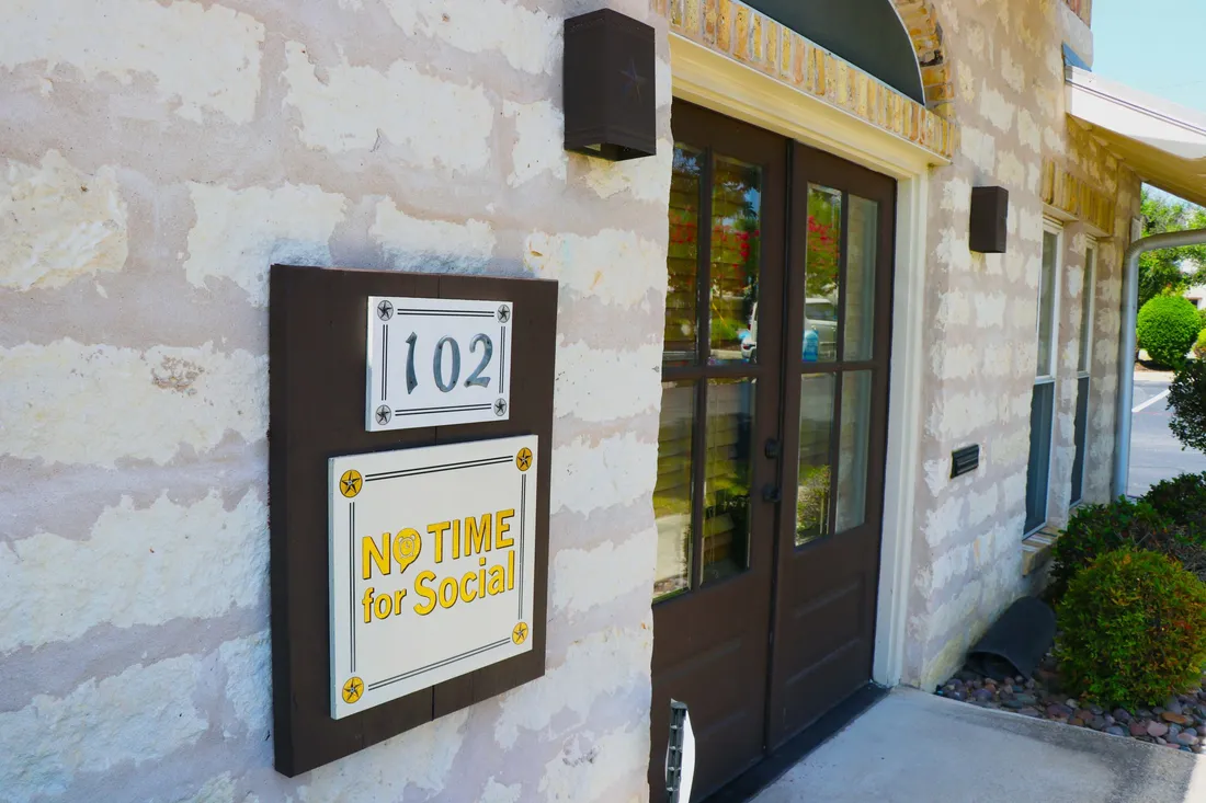 The front door of the No Time for Social office